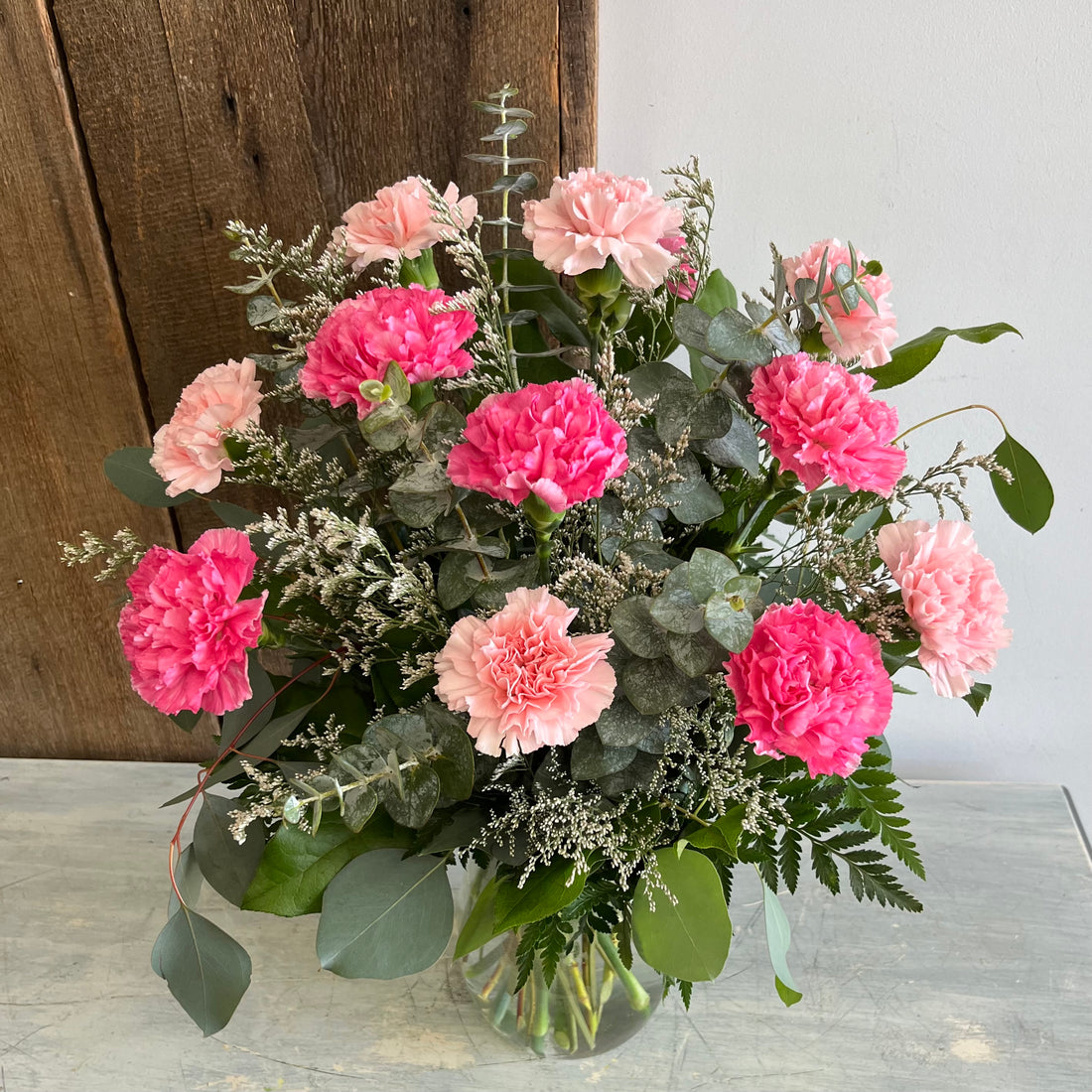 Dozen Carnations in Vase